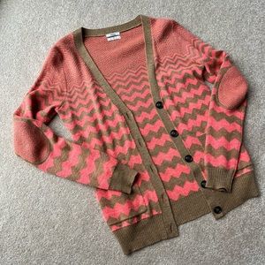 Vintage Madewell Pink and Tan Zigzag Print Cardigan Sweater Size XS